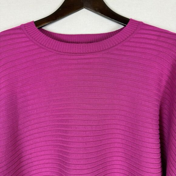 Pink Rose Women’s Ribbed Sweater Size XL Fuchsia Scoop Neck Slit Sleeve Pullover - Picture 4 of 7